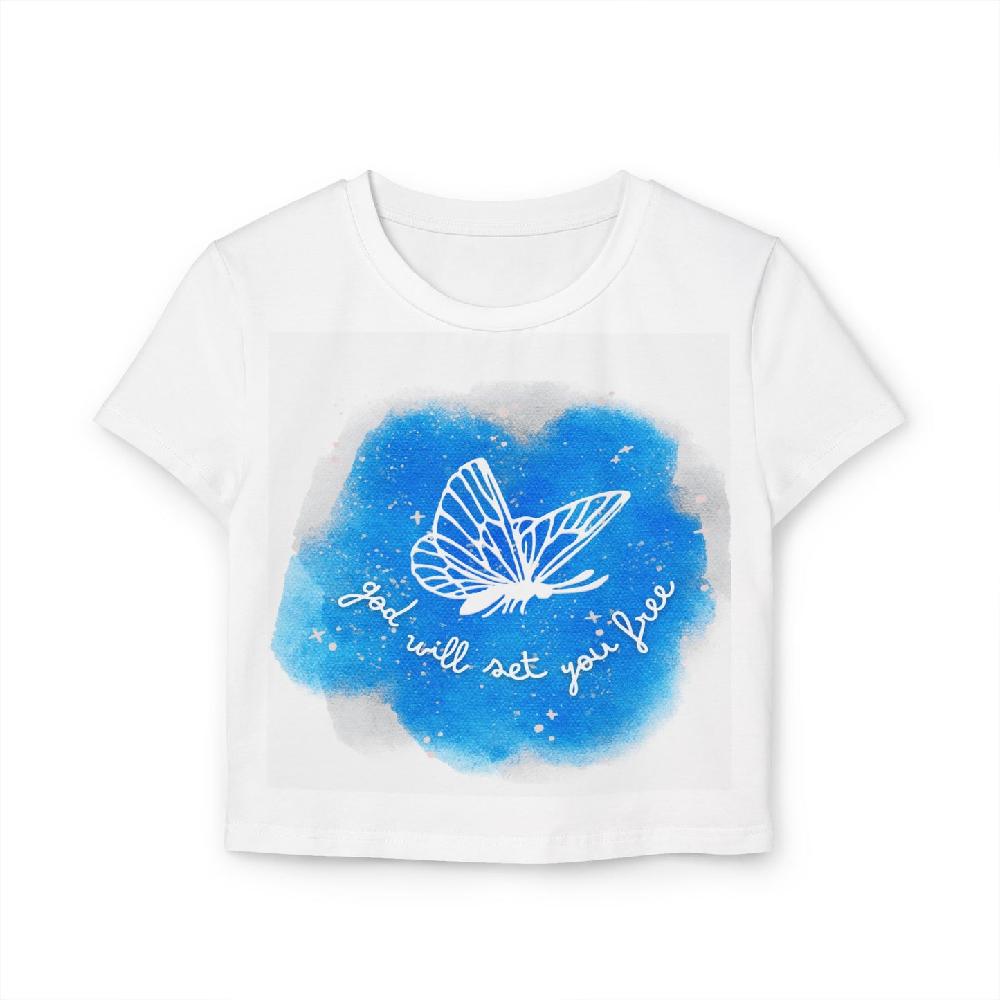 Butterfly Graphic Women's Baby Tee - "God Will Set You Free" Floral Design