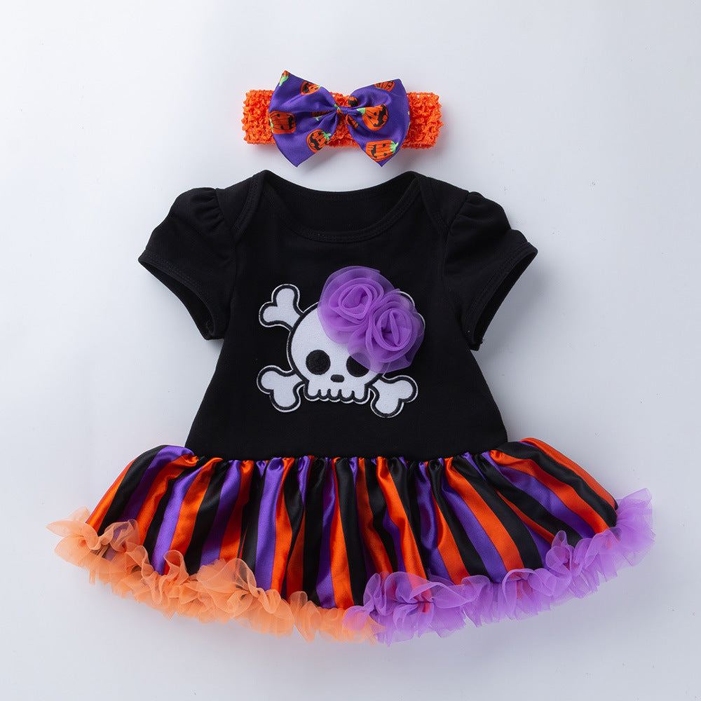 Halloween Pumpkin Short Sleeve Romper