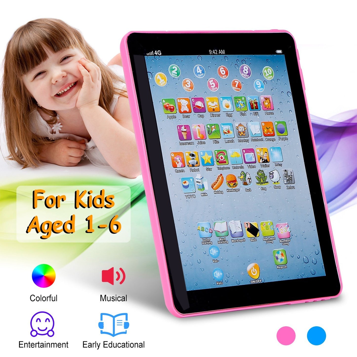 Baby Learning Tablet Educational Mini Pads Toys Touch Learn Toddler Tablet For ABC Numbers Words Gift For Boys Girls Aged 1-6 Year Old Kids