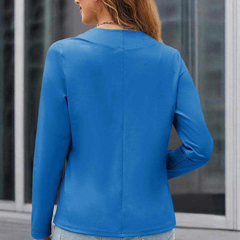 Plus Size Women's Long Sleeve Solid Color Collarless Blazer Jacket Simple Stylish Design, Essential Spring & Fall Top