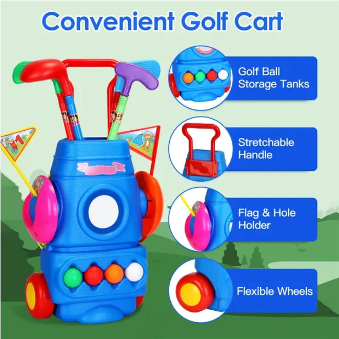 Toddler Golf Set With 4 Balls 4 Clubs 2 Holes 2 Flags Golf