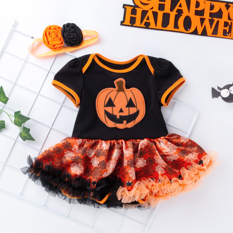 Halloween Pumpkin Short Sleeve Romper