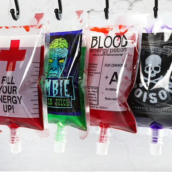 20 Pcs Blood Bags For Drinks Heavy Duty Hand-held Translucent Plastic Smoothie Reusable Leakproof Alcohol Bag Freezable Juice Pouches For Halloween Party Supplies Hot Weather Cooling