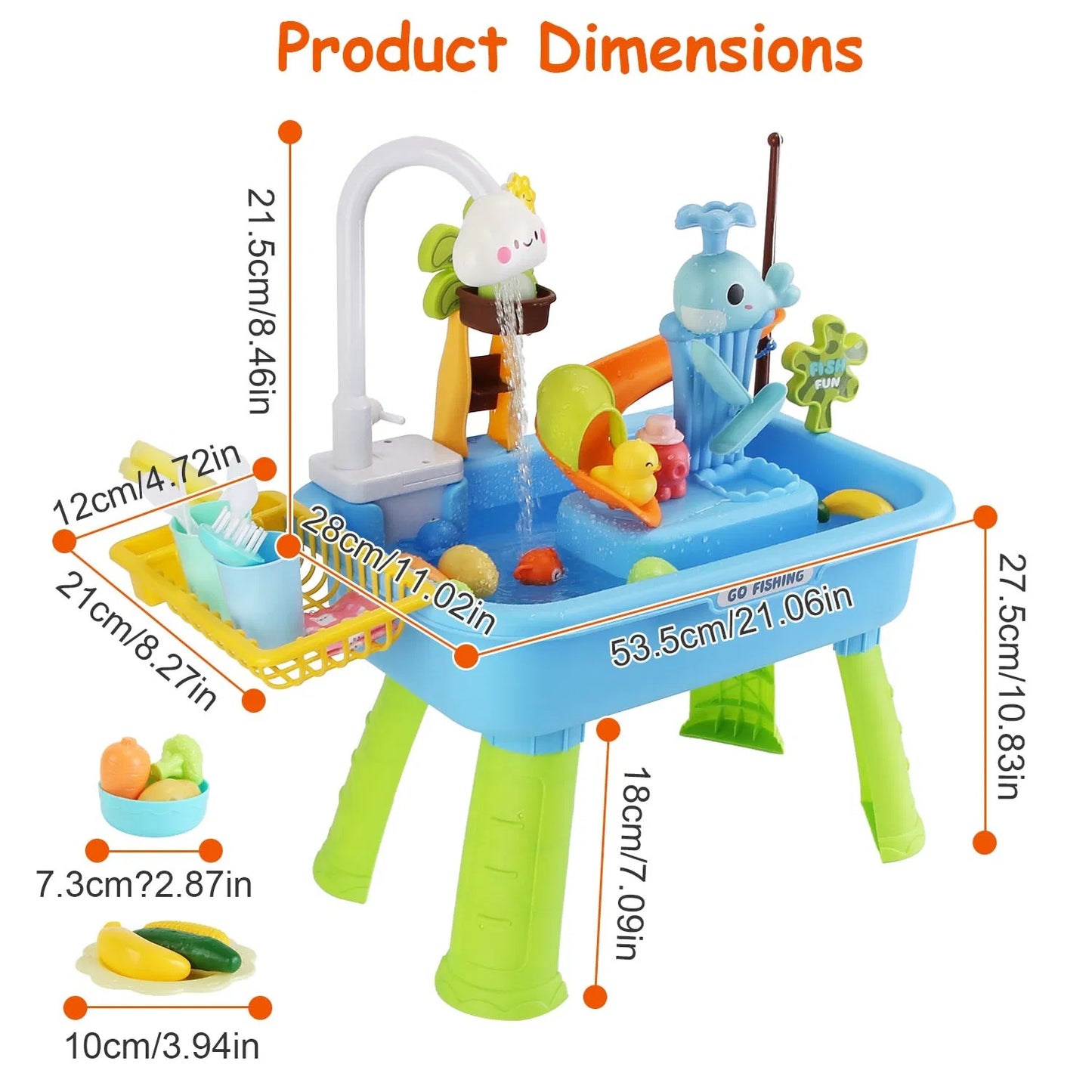 3 In 1 Kitchen Sink Toy With Electric Faucet Water Table Fishing Game Role Play Sink Set Indoor Outdoor For Kids Aged 3+ Years Old GPCT5464