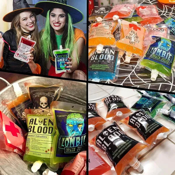 20 Pcs Blood Bags For Drinks Heavy Duty Hand-held Translucent Plastic Smoothie Reusable Leakproof Alcohol Bag Freezable Juice Pouches For Halloween Party Supplies Hot Weather Cooling