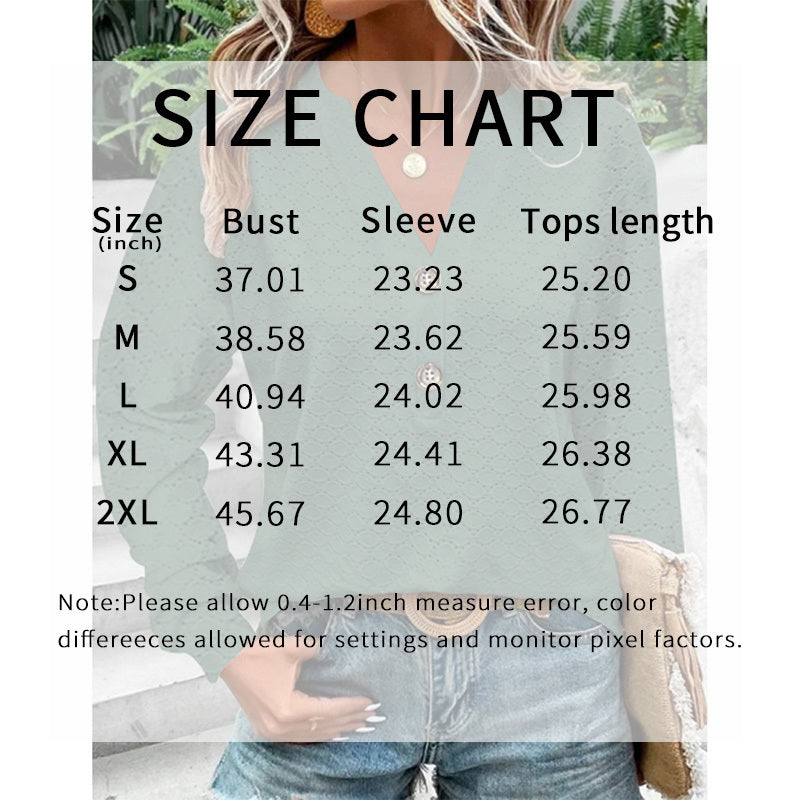 Women's Long Sleeve Shirts Dressy Casual Button V Neck Tops Loose Fit Trendy Fall Clothes