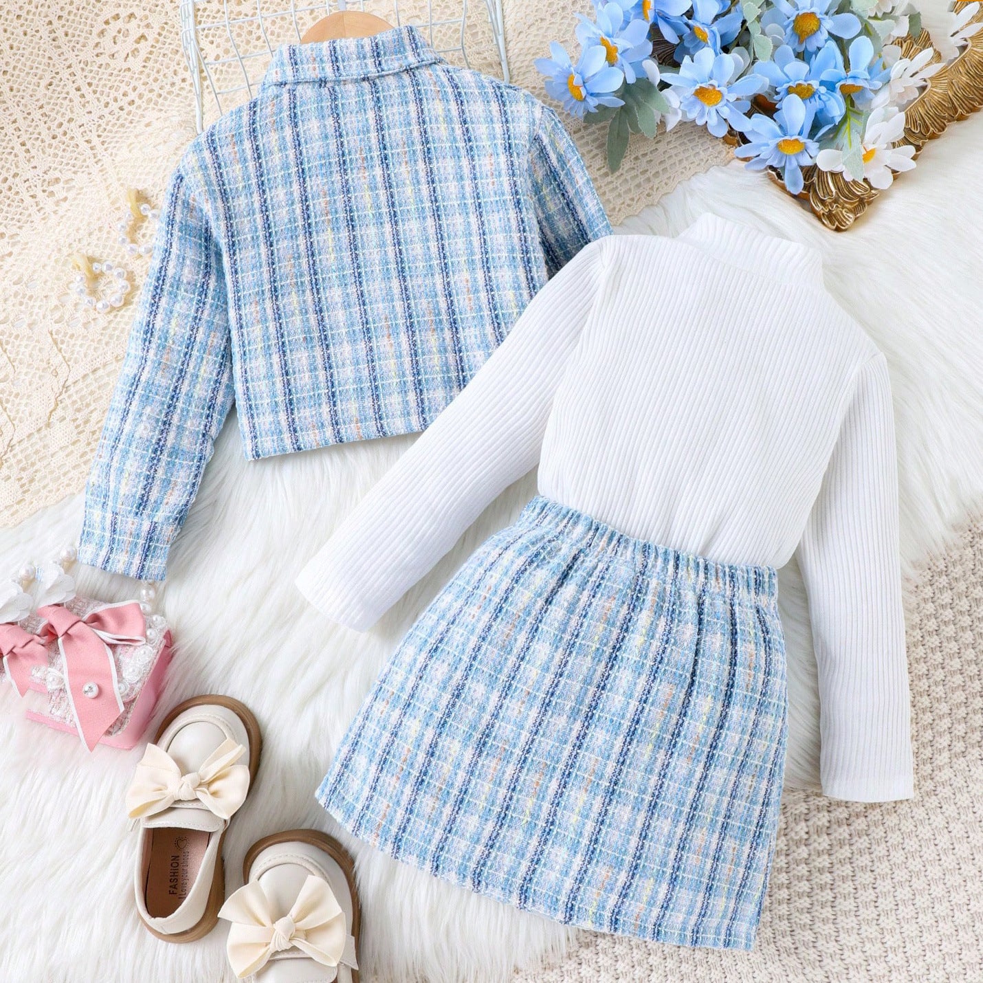 Fall Winter Coat Turtleneck Top Skirt