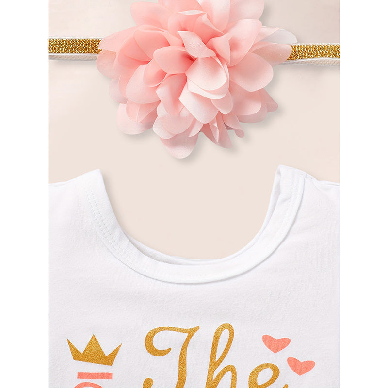 3PCS Newborn Baby Girl Outfits Infant Letter Print Romper & Tutu Skirt & Headband Coming Home Clothes Set