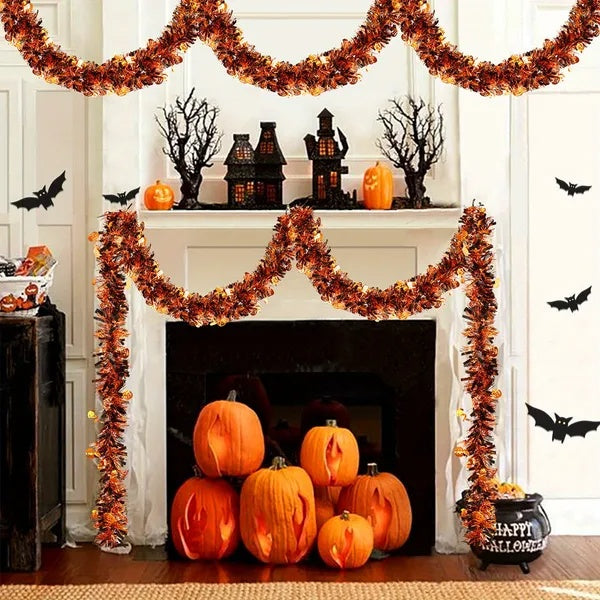 3Pack 6.56 Ft Halloween Tinsel Garland With Pumpkin Sequins Orange Black Mixed Colors Glitter Metallic Tinsel Decoration Twisted Garland For Halloween Thanksgiving Trick Or Treat Fall Party Supplies