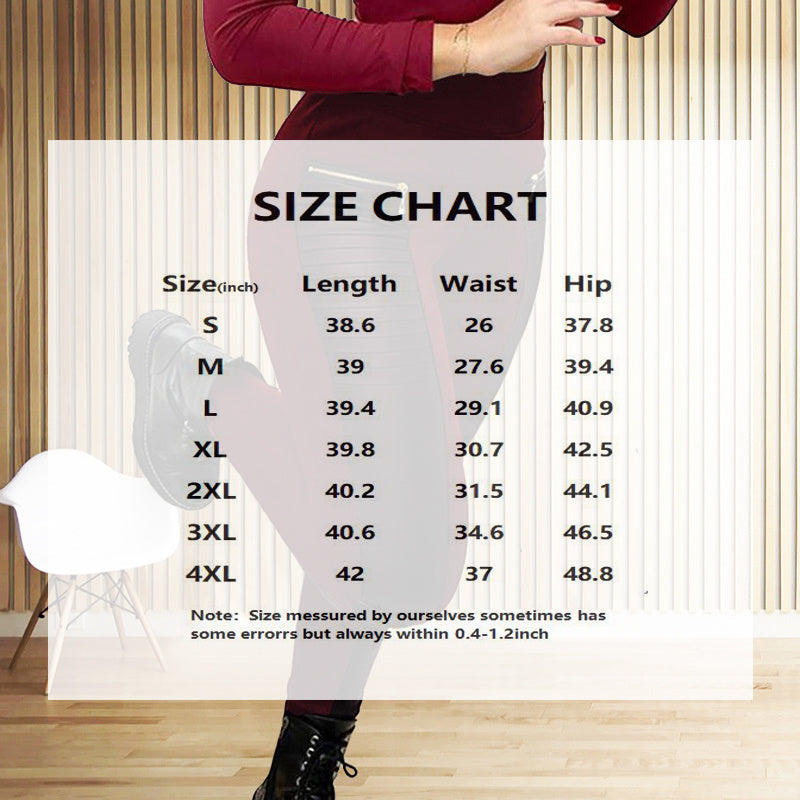 Plus Size Women's Faux Leather Splice Pants With Zip Detail Slim Fit Trousers For Spring&Fall