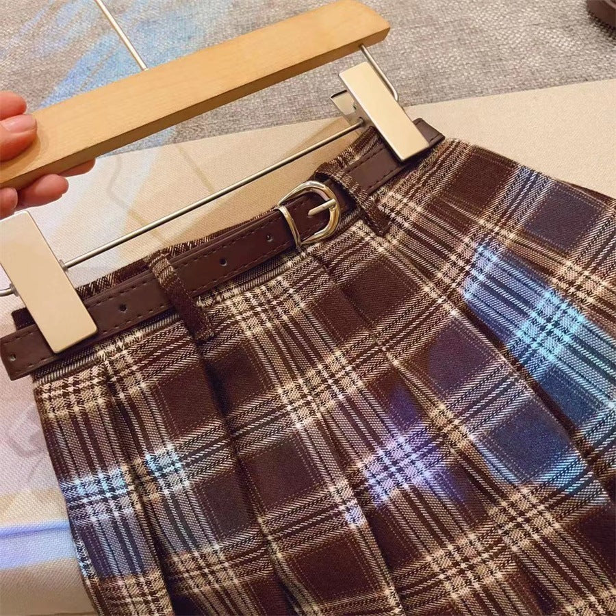 Children's Casual Plaid Pleated Skirt Cotton