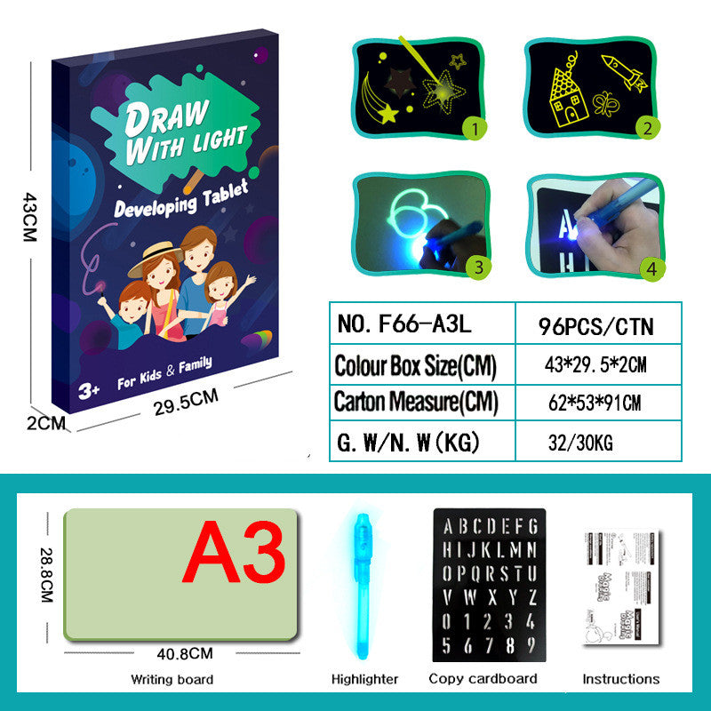 Educational Toy Drawing Pad 3D Magic 8 Light Effects Puzzle Board Sketchpad For 3+