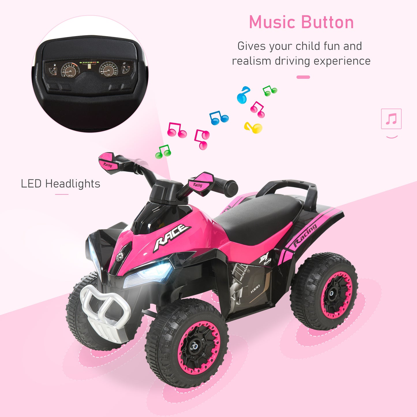 Toddler Push Car Foot-to-Floor 4 Wheels Music Light For Kids 18-36 Months