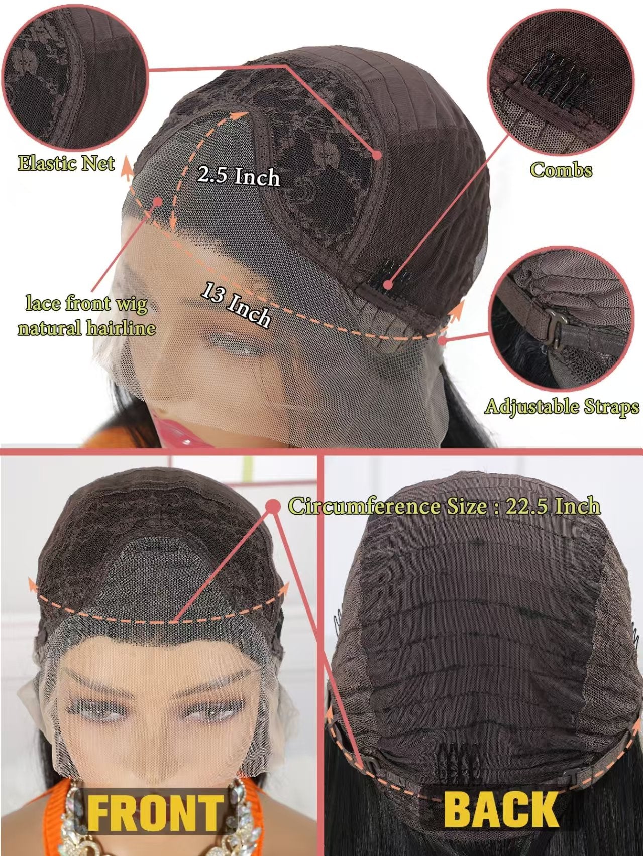 Lace Female Non-toxic Wig, Soft Natural Brown Blonde Hair, High-temperature Fiber, , Non-adhesive 13X2.5 Lace Area, Versatile Wig