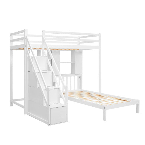Wood House Bunk Bed 90x190 Cm,Bunk Bed, Double Bed, Multifunctional Children's Bed, Storage Space Function, With Desk And Shelves, With Slatted Frame, White