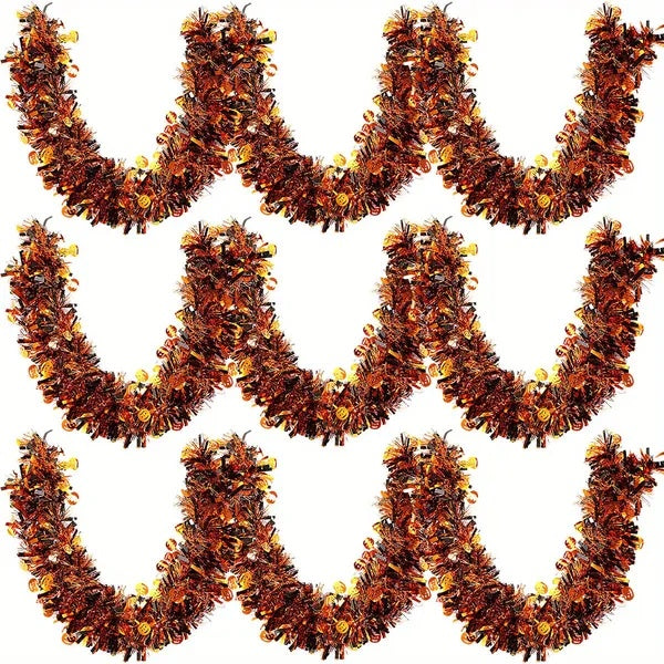 3Pack 6.56 Ft Halloween Tinsel Garland With Pumpkin Sequins Orange Black Mixed Colors Glitter Metallic Tinsel Decoration Twisted Garland For Halloween Thanksgiving Trick Or Treat Fall Party Supplies