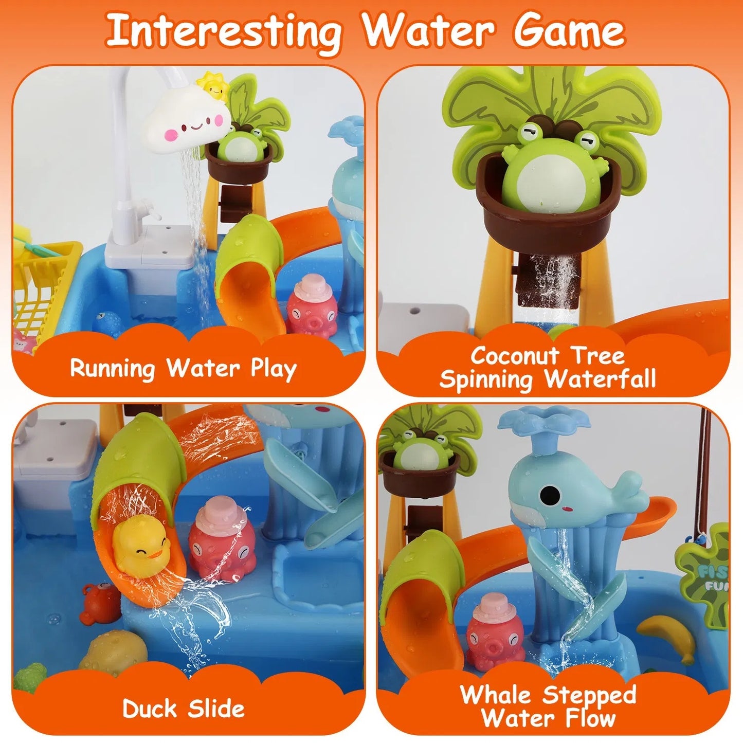 3 In 1 Kitchen Sink Toy With Electric Faucet Water Table Fishing Game Role Play Sink Set Indoor Outdoor For Kids Aged 3+ Years Old GPCT5464